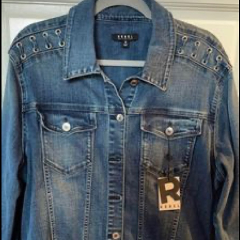 Rebel Wilson x Angels Shoulder Lace Up Detail Denim Jacket